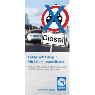 Flyer Diesel-Nachrüstung "Politik setzt Regeln." für Mitglieder