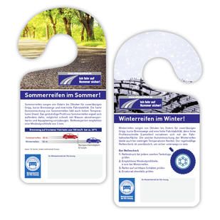 Spiegelanhänger „Sommerreifen im Sommer - Winterreifen im Winter!" (100 Stück)